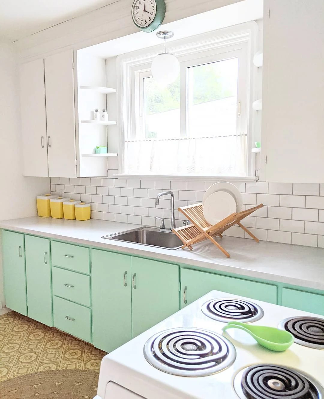 Fresh Mint Cabinets with a Retro Twist