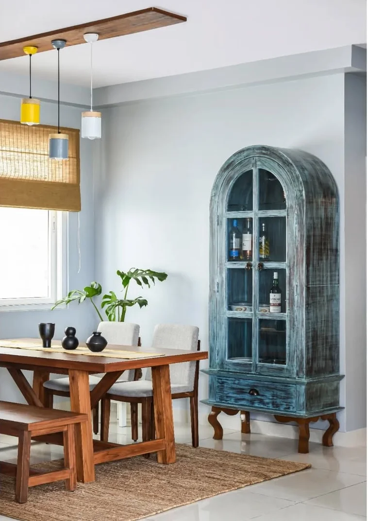 Distressed Blue Arched Cabinet