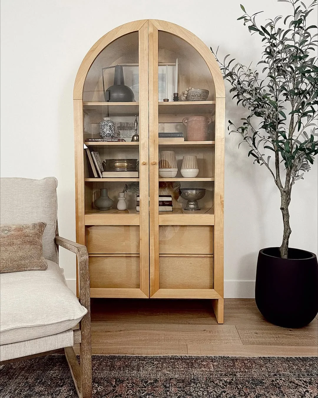 Light Wood Arched Display Cabinet