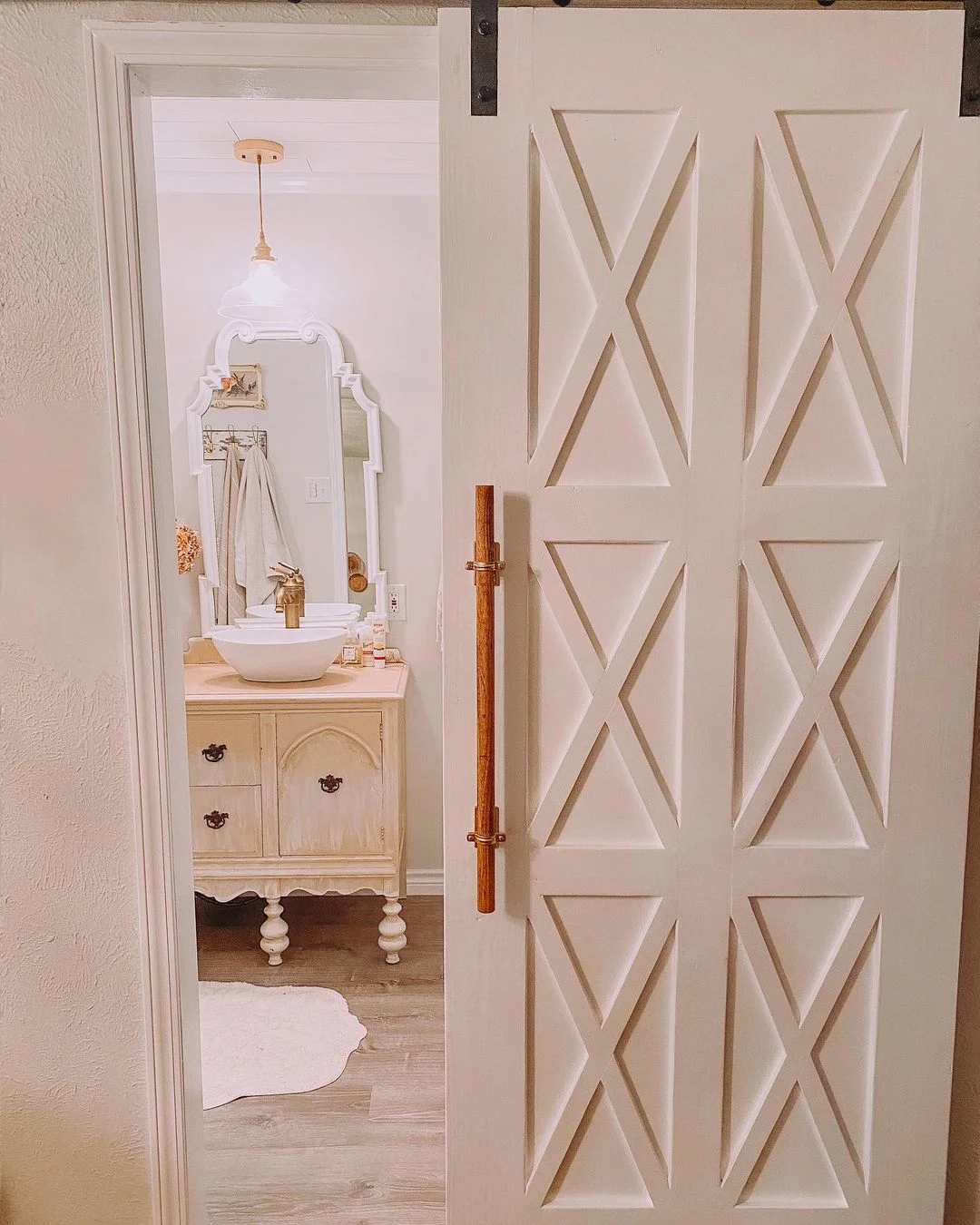 Elegant White Barn Door with Geometric Design