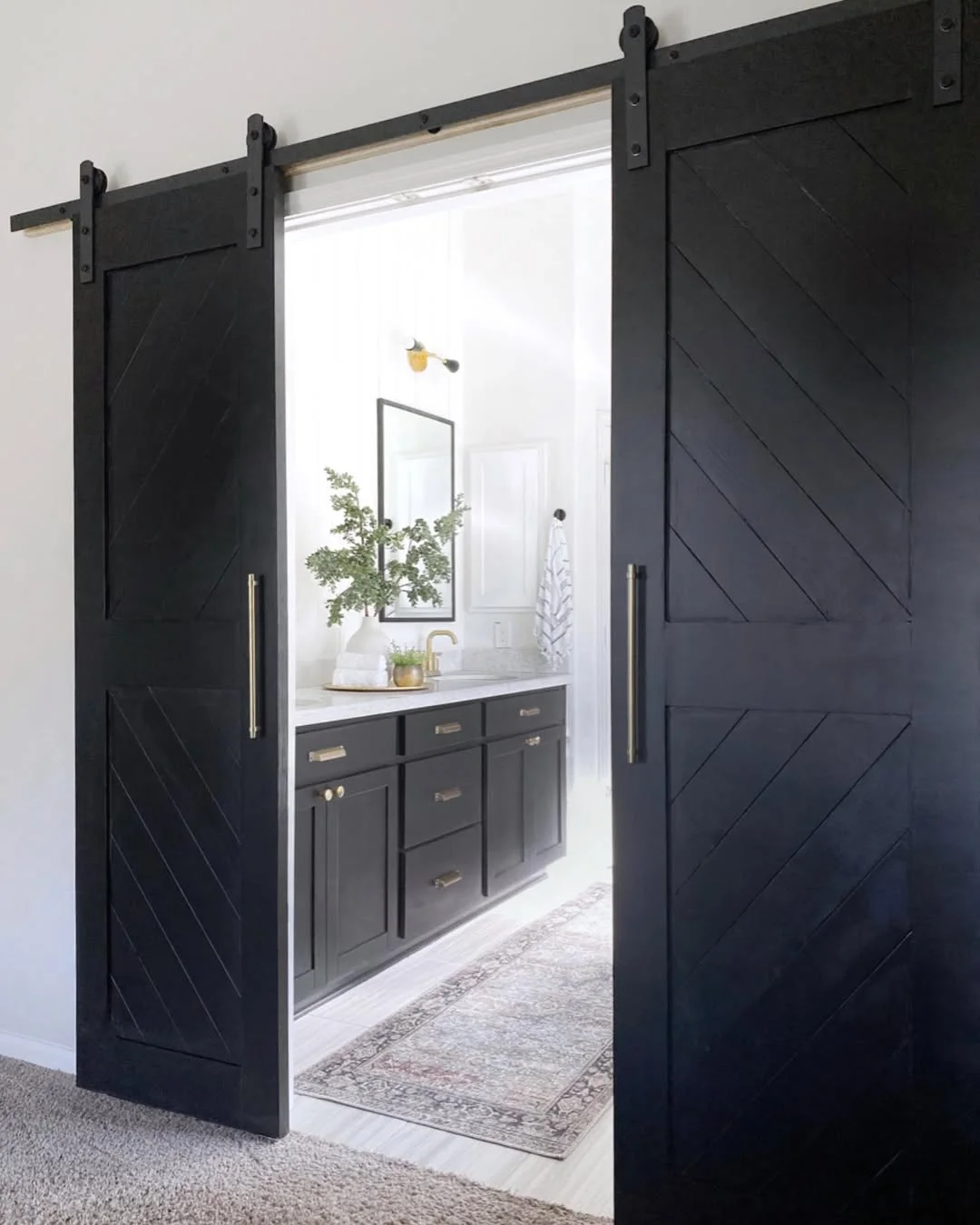 Double Black Barn Doors for Modern Bathroom