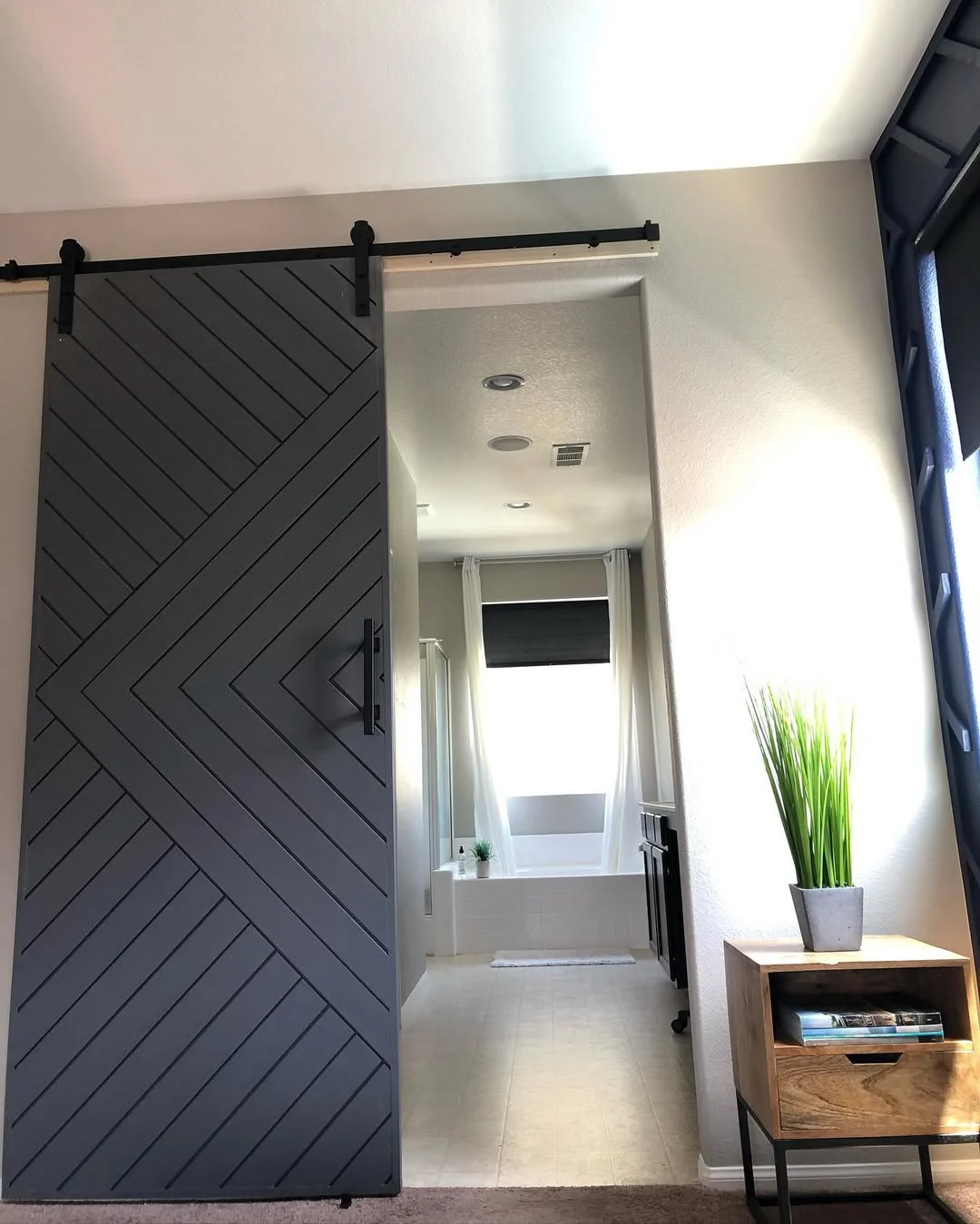 Dark Gray Geometric Barn Door for Bathroom