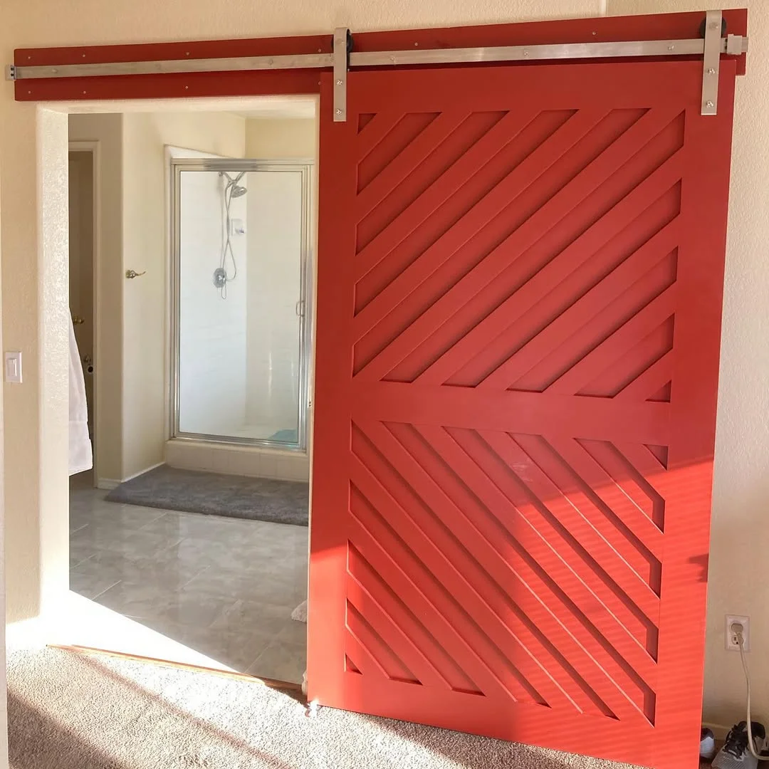 Bright Red Barn Door for Bathroom