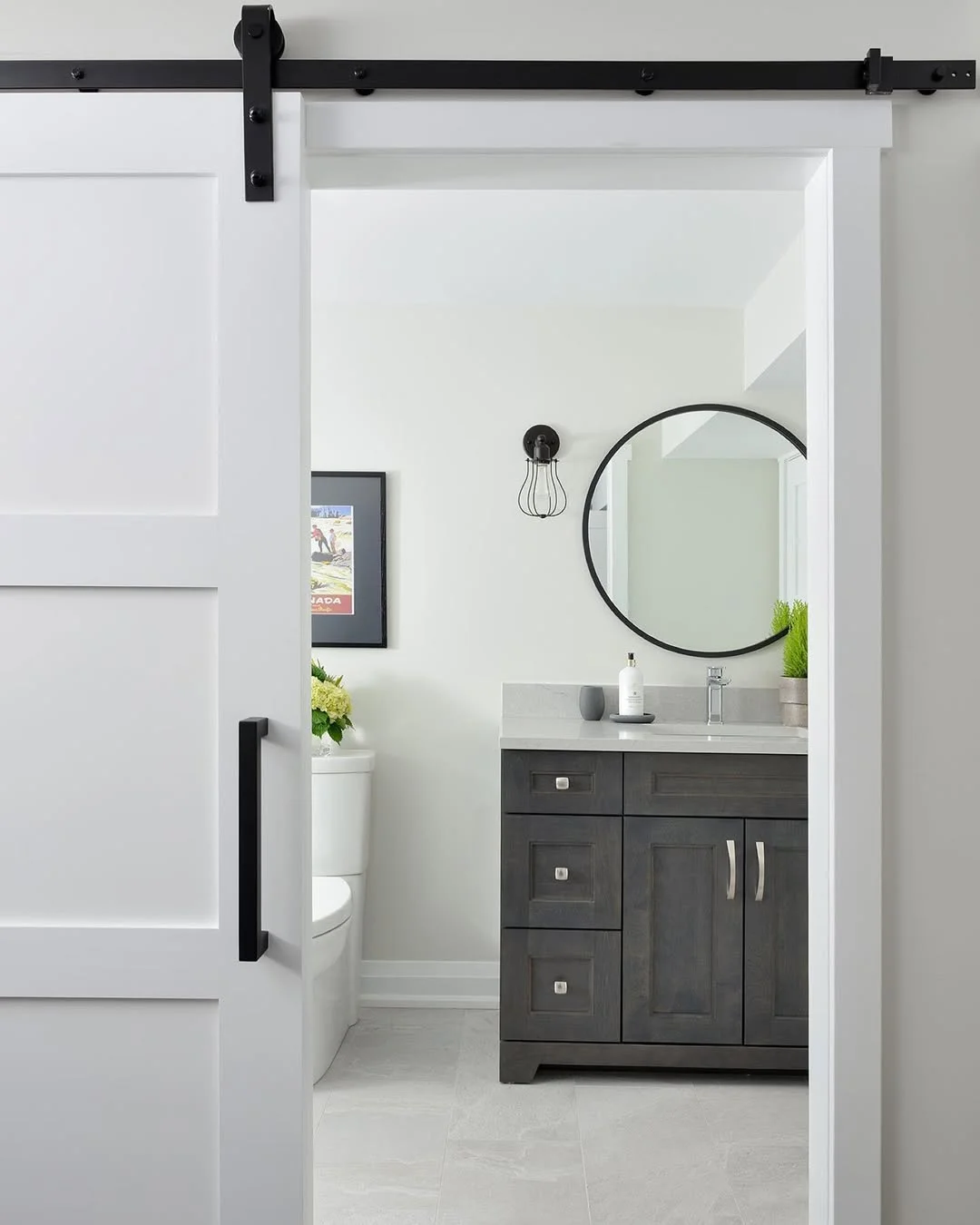 White Barn Door for Modern Bathroom