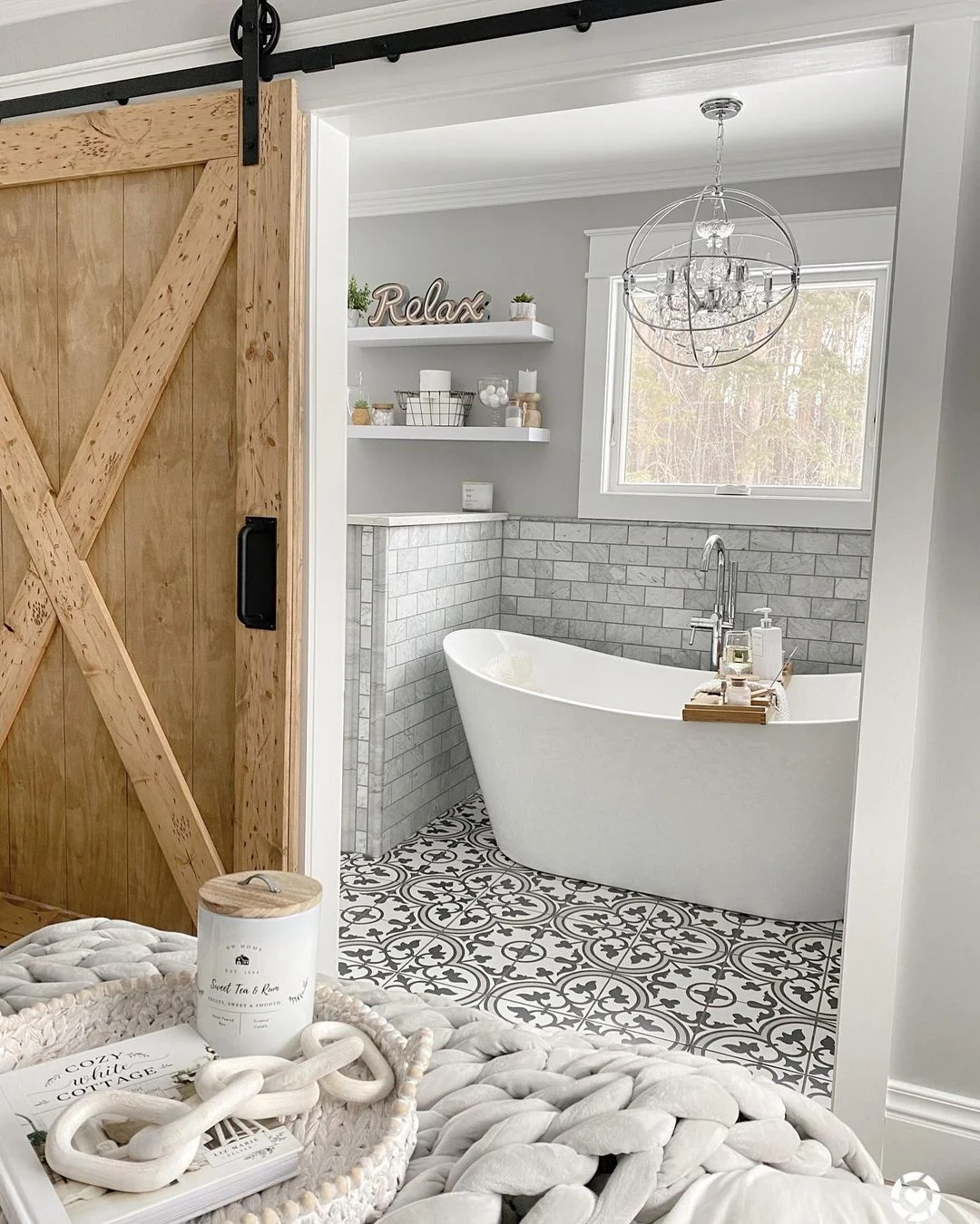 Serene Bathroom with Barn Door Entry