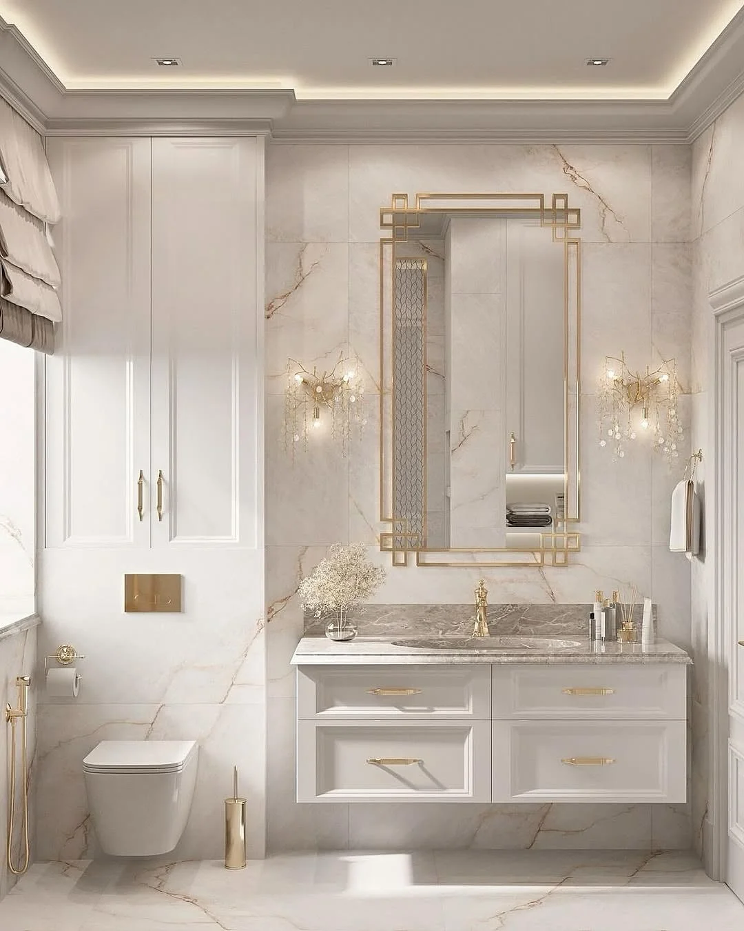 Luxurious Gold &amp; Marble Bathroom Mirror