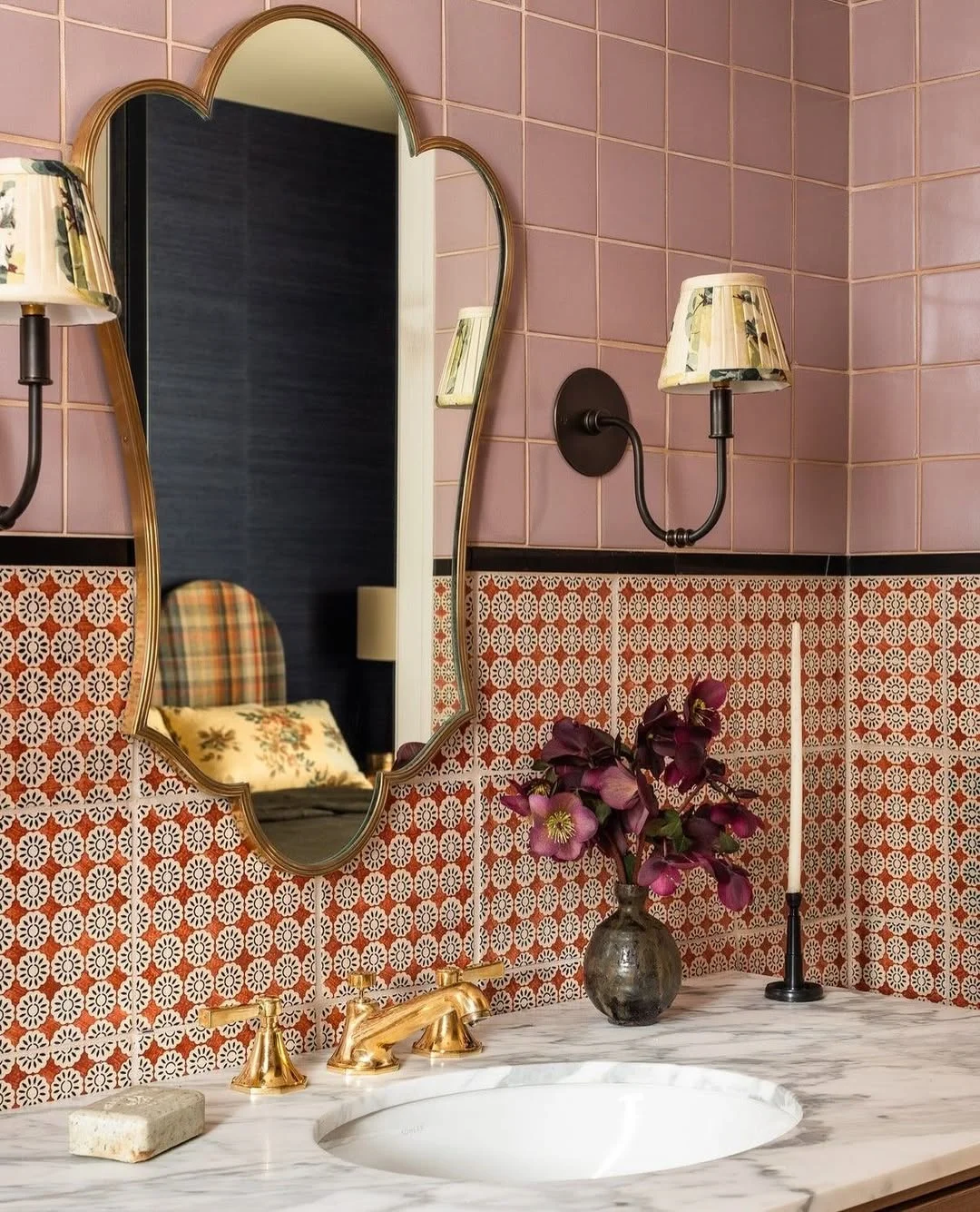 Vintage-Inspired Bathroom with Scalloped Mirror