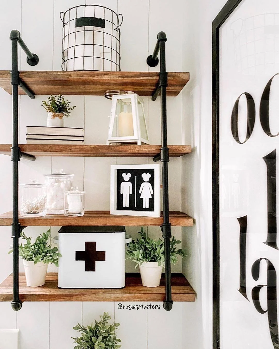 Industrial Farmhouse Bathroom Shelves with Disney Flair