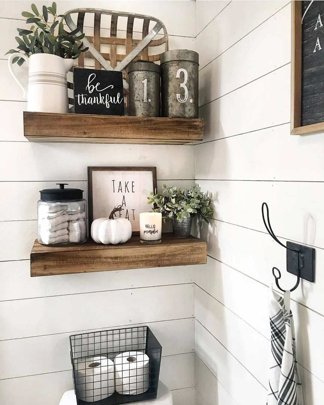 Farmhouse Bathroom Decor with Fall Accents