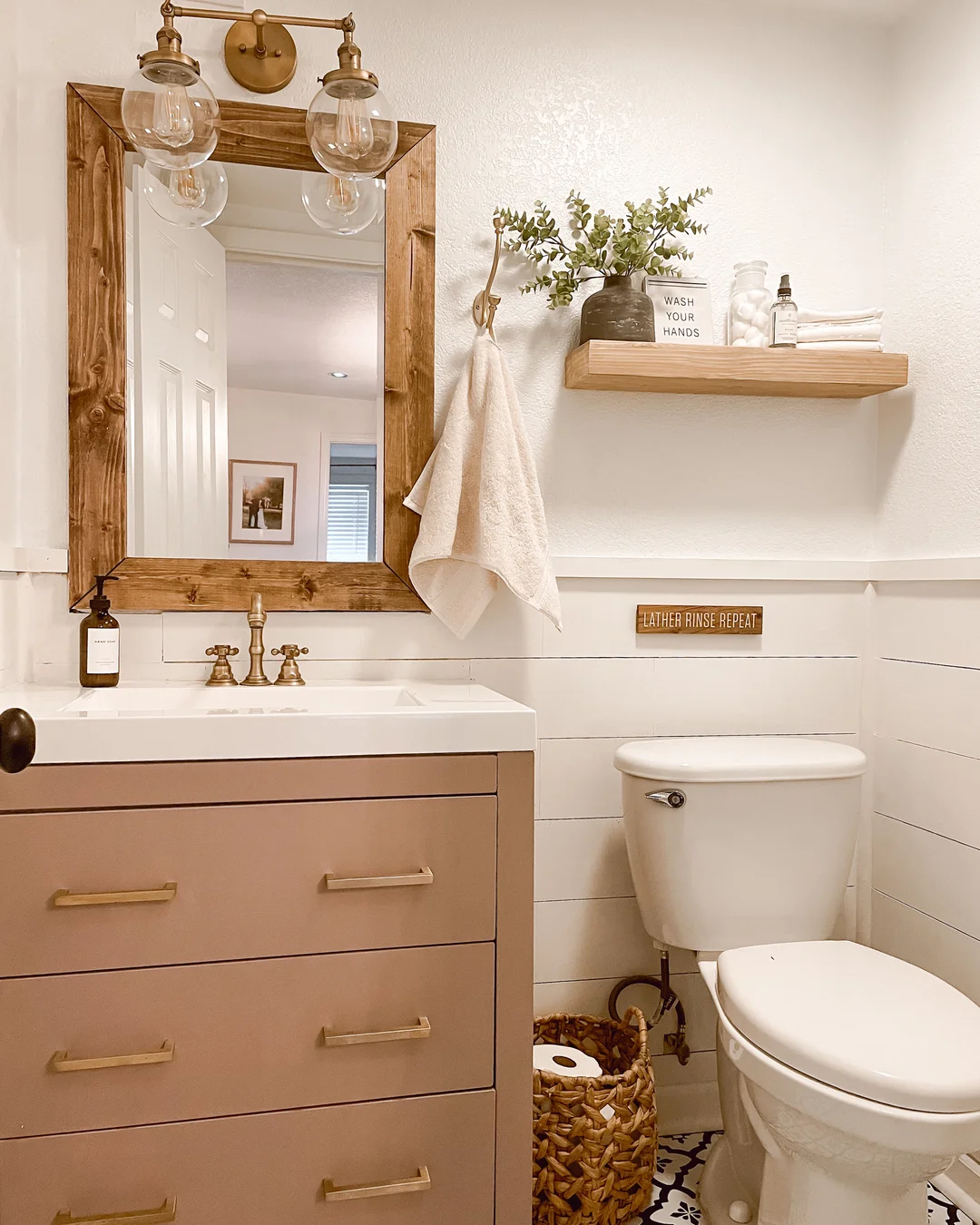 Modern Farmhouse Bathroom with Dusty Rose Vanity