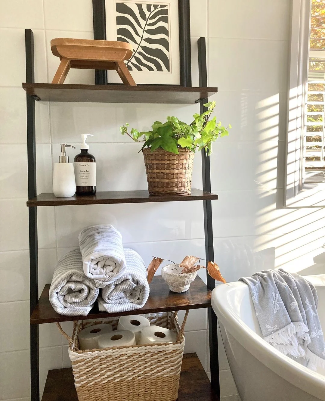 Stylish Bathroom Ladder Shelf Organization