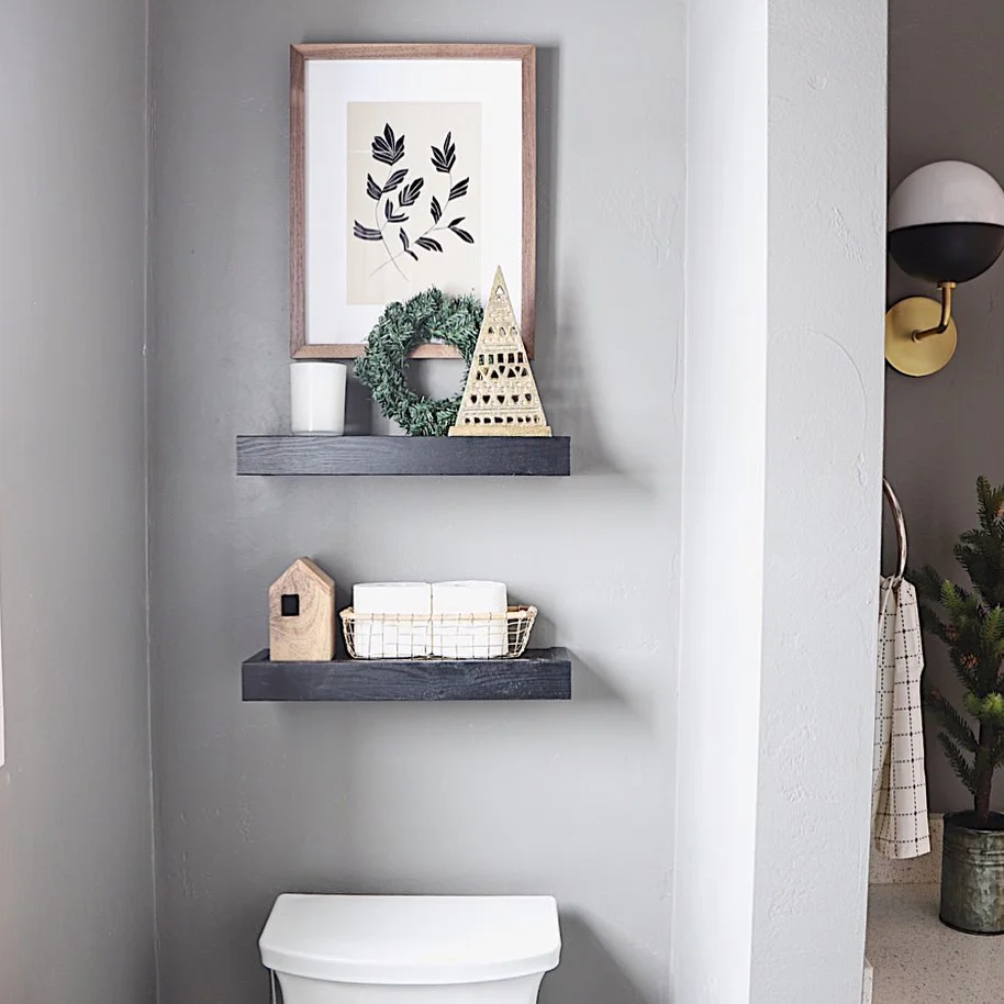 Minimalist Bathroom Shelves with Festive Touches