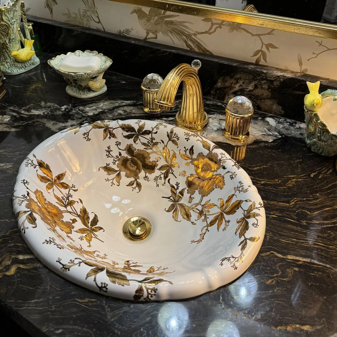 Gilded Floral Bathroom Sink