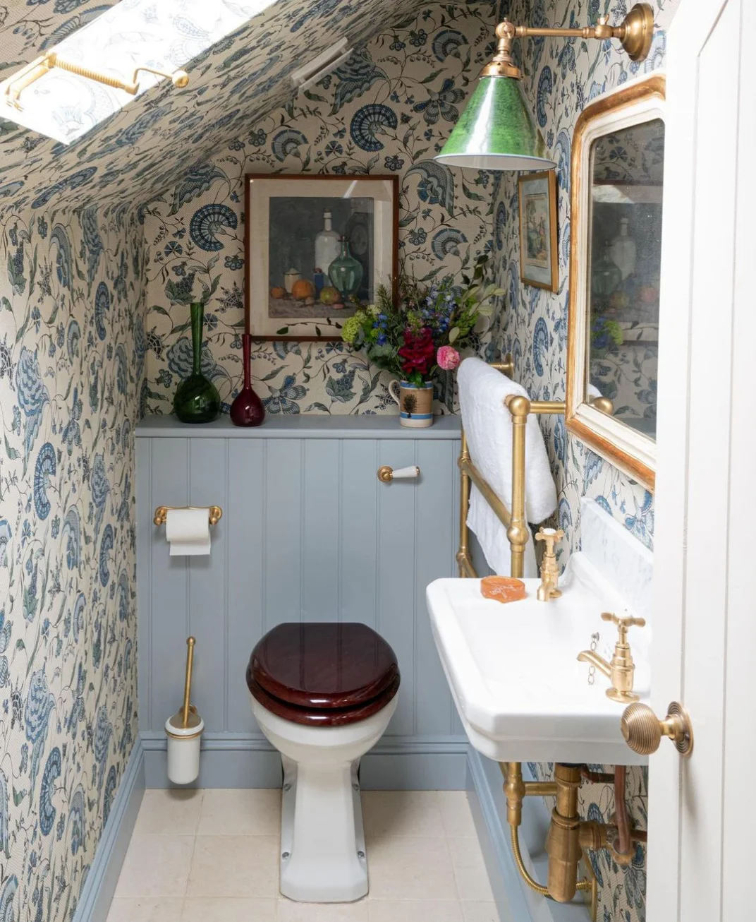 Vintage Floral Powder Room Wallpaper