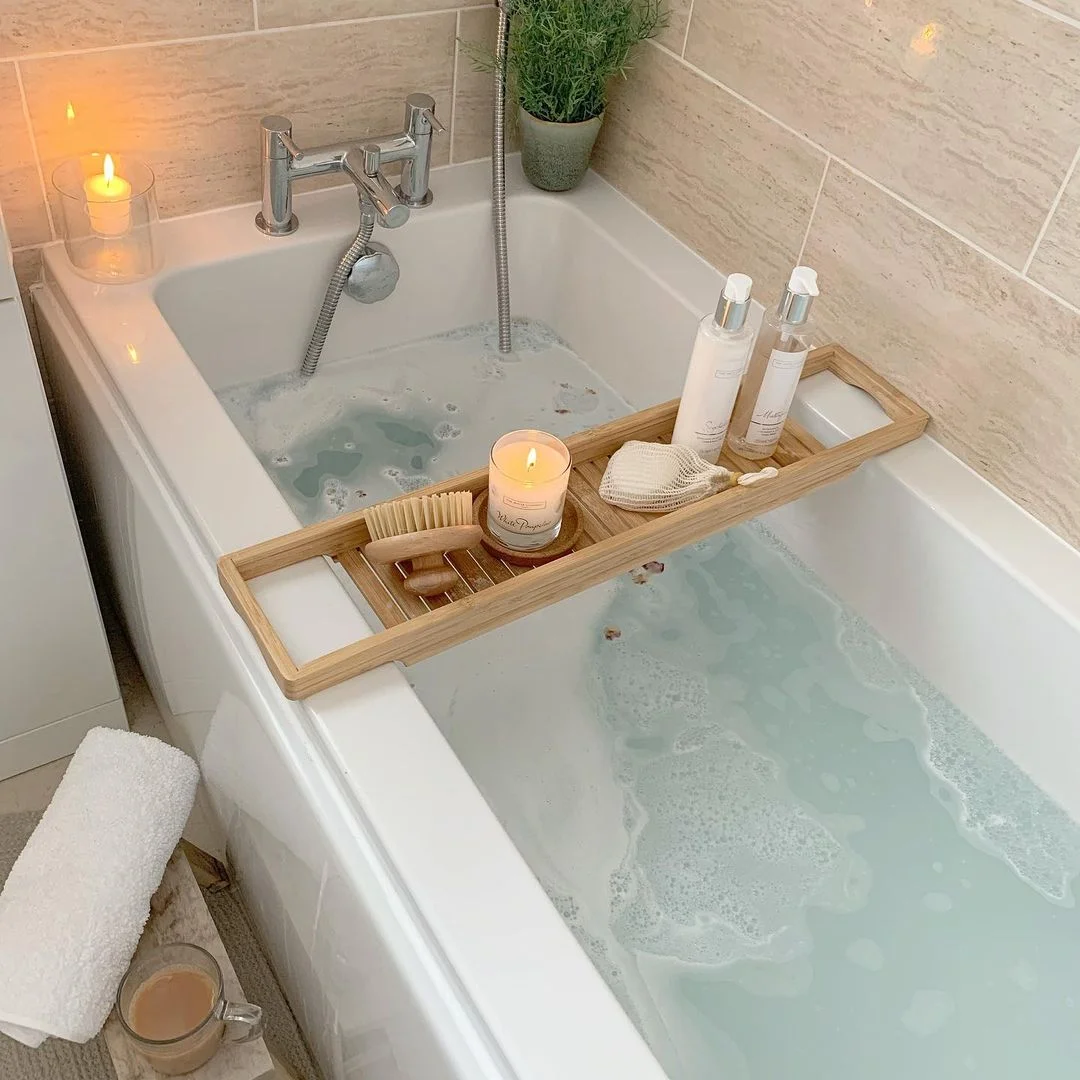 Tranquil Bath with a Bamboo Tray