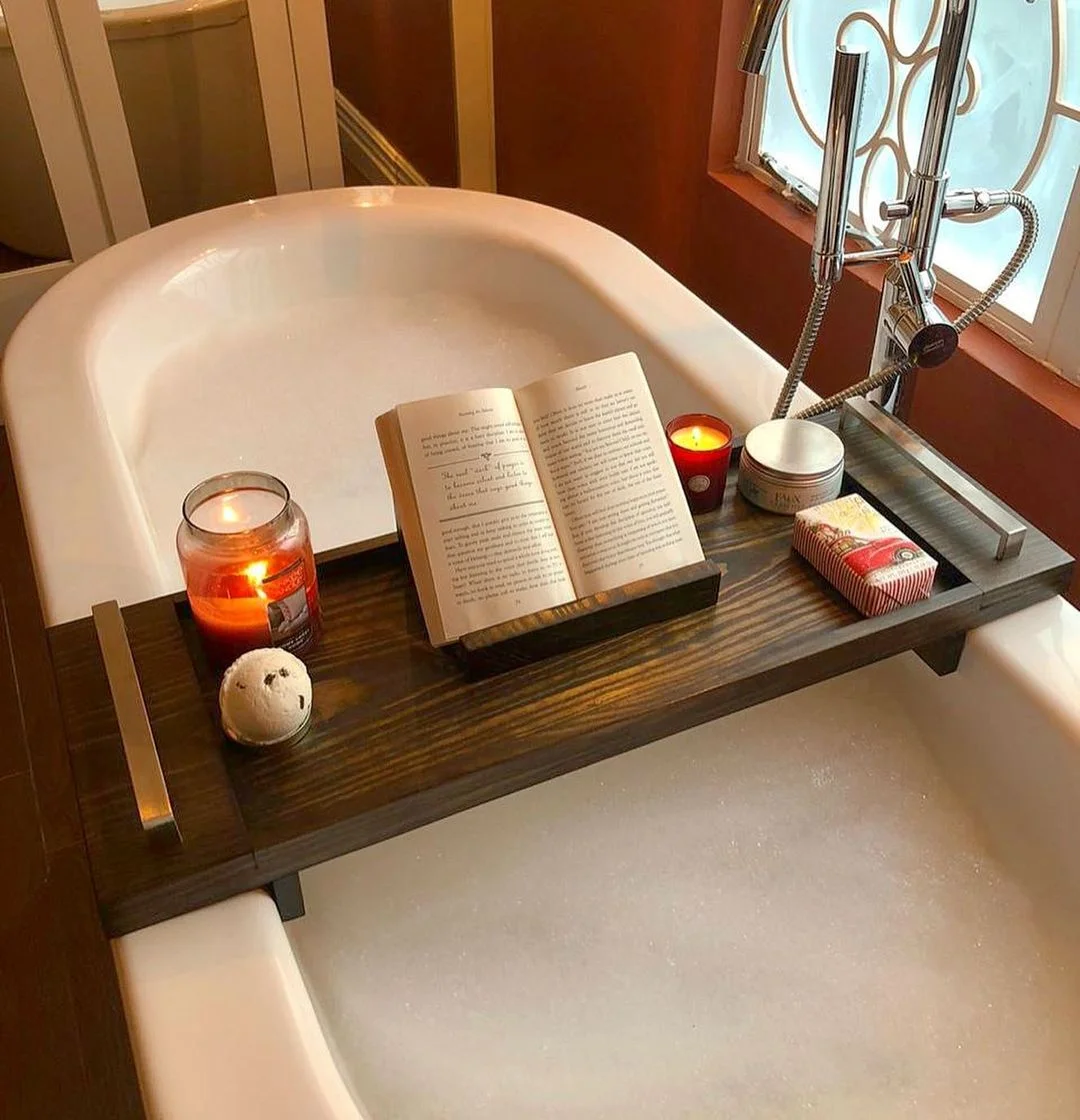 Rustic Bath Caddy with Literary Indulgence