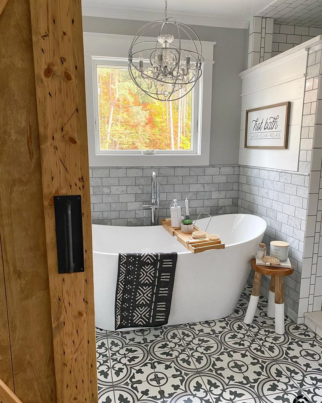 Modern Farmhouse Bath with a Tray and a View