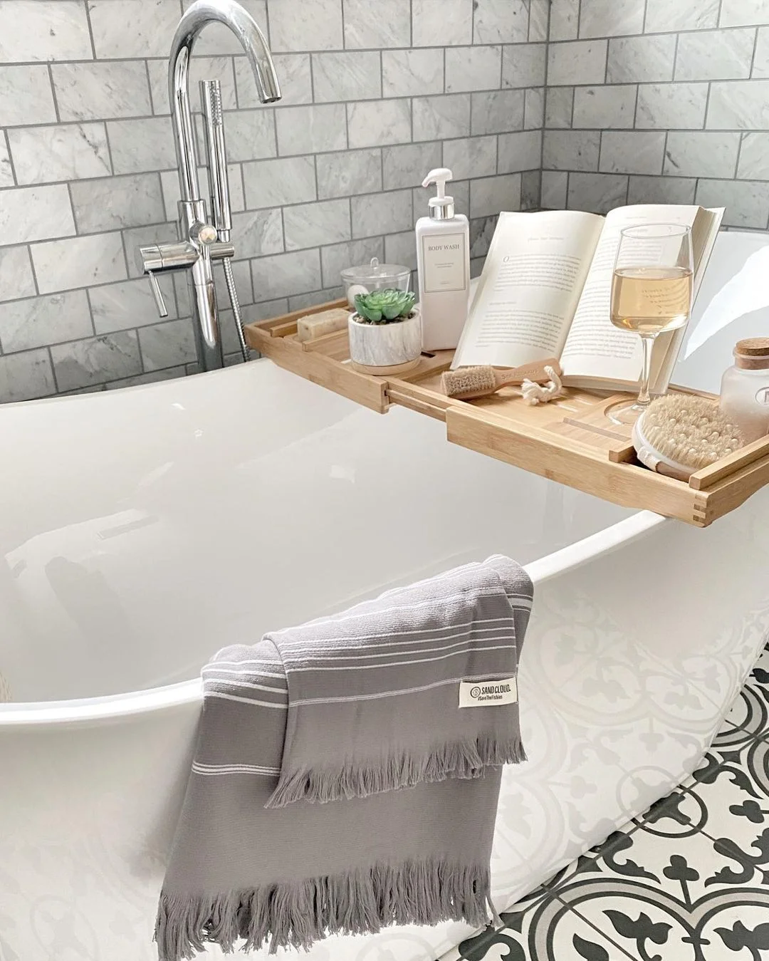 Stylish Soak with a Bamboo Bath Caddy