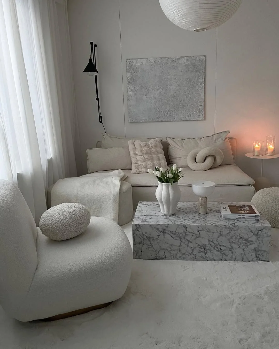 All-White Minimalist Living Room