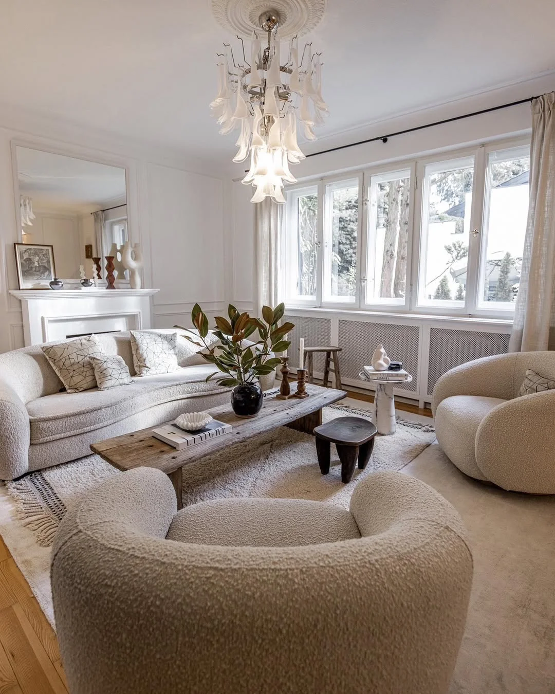 Neutral and Cozy Living Room with Bouclé Chairs