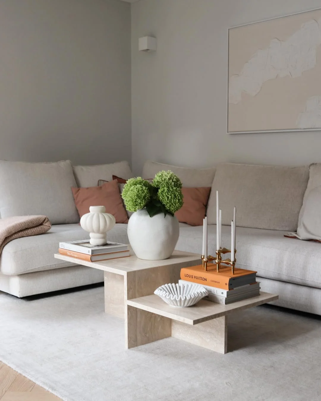 Minimalist Living Room with Travertine Coffee Table