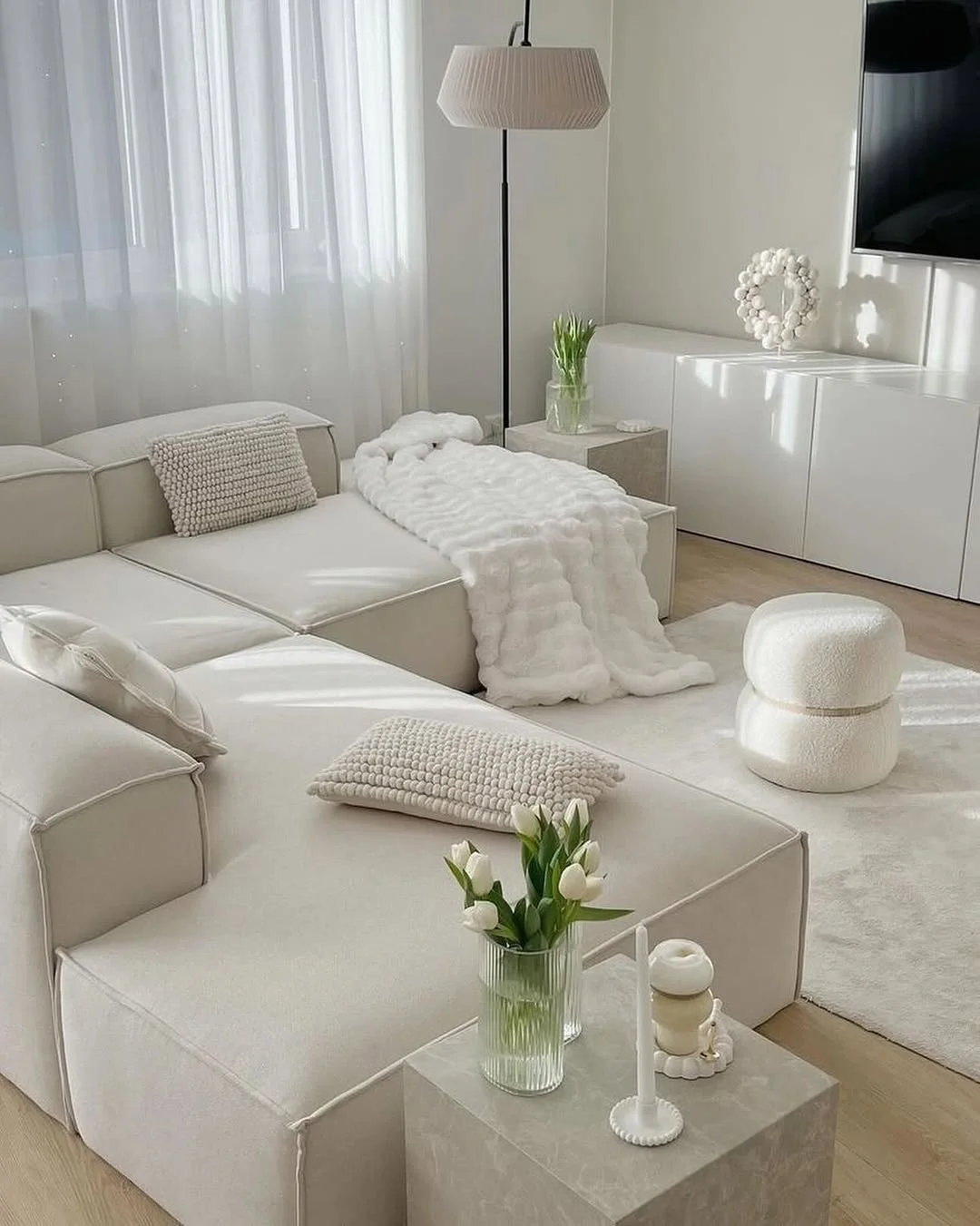 Cozy White Sectional in Minimalist Living Room