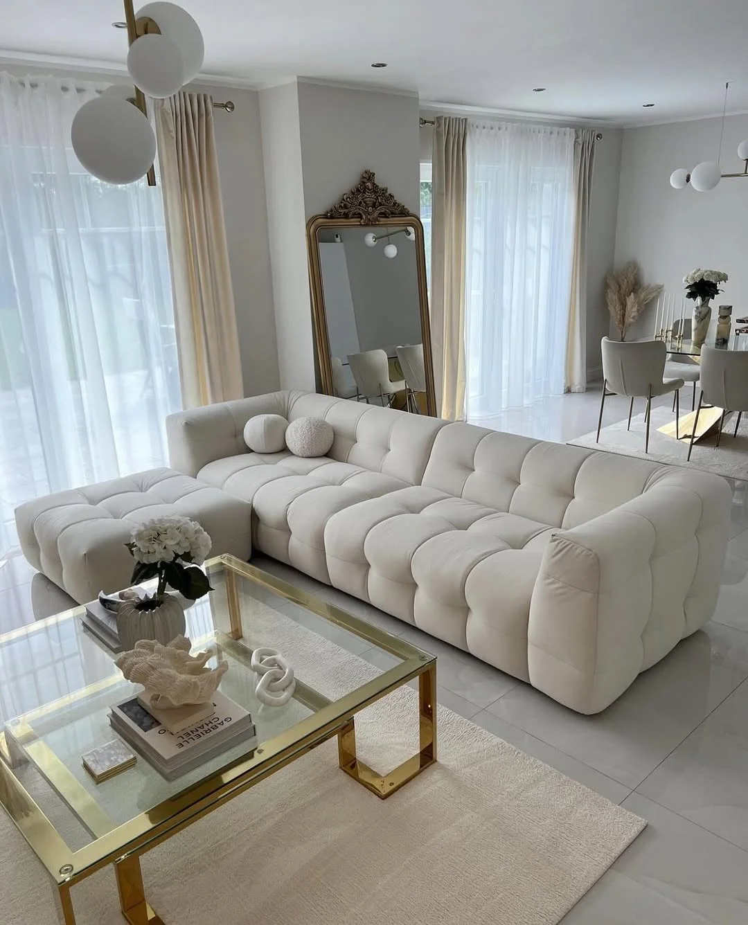 Bright and Airy Living Room with Tufted Sectional