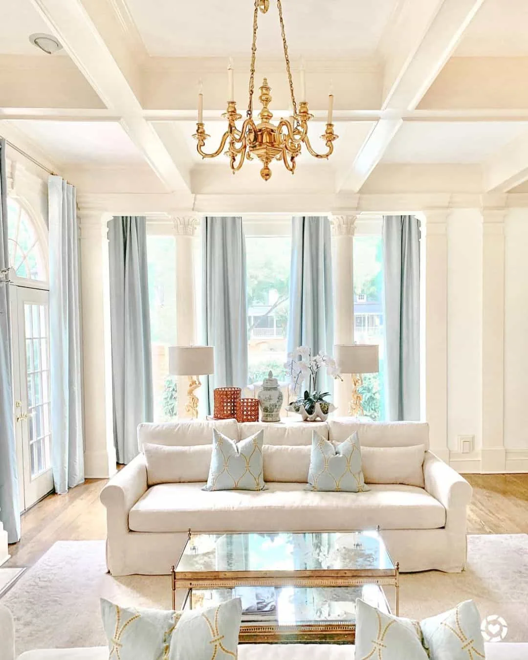 Elegant Living Room in Light Blue and Cream