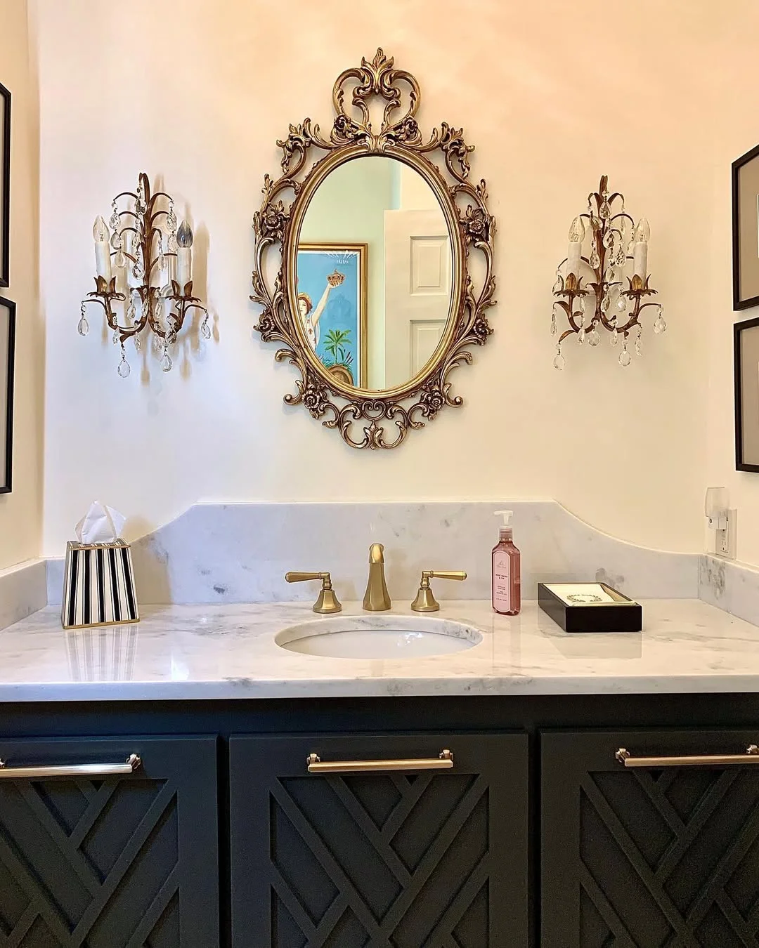 Hollywood Regency Glam: Black Vanity with Gold &amp; Crystal Accents