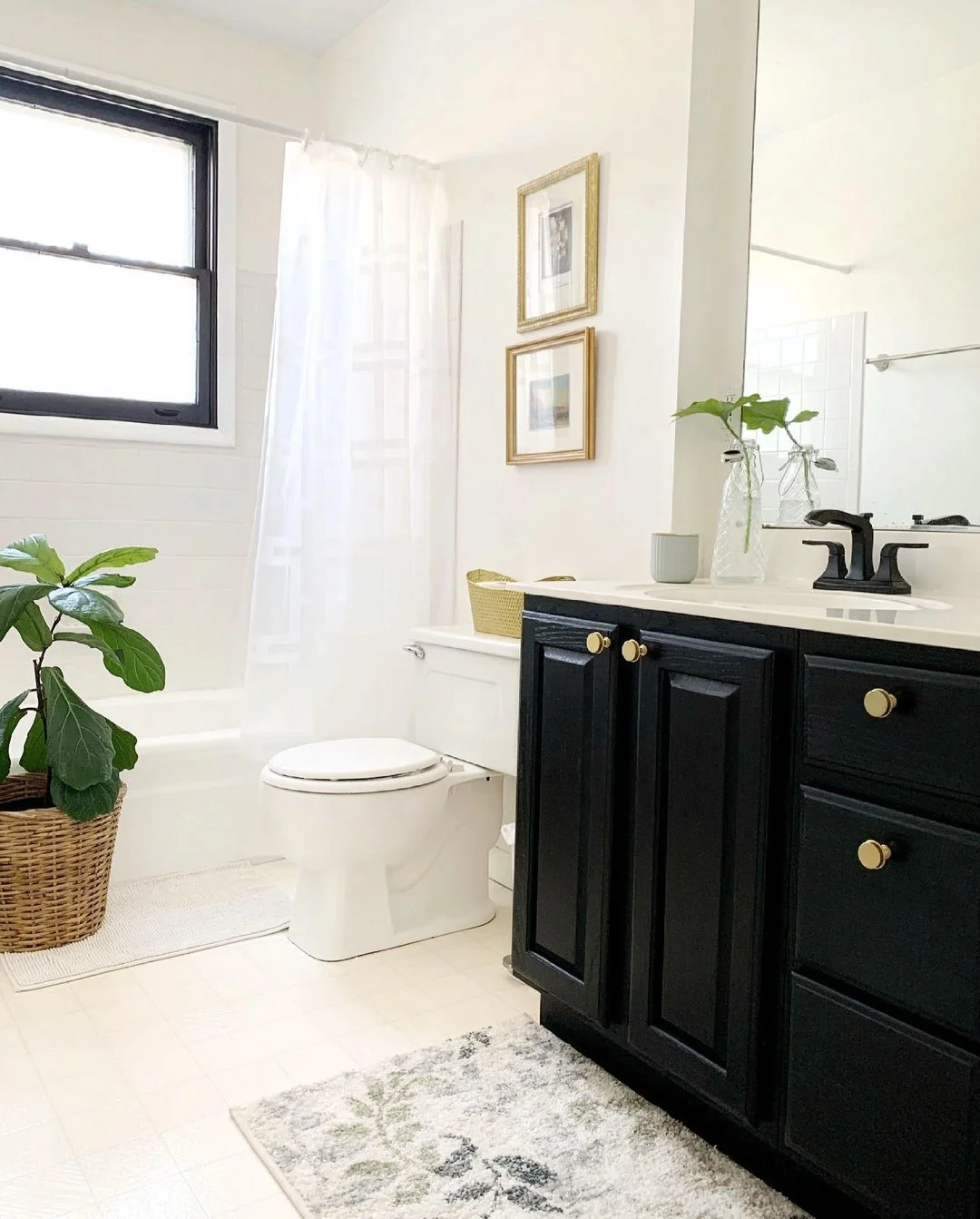 Classic &amp; Clean: Black Bathroom Vanity with Bright Accents