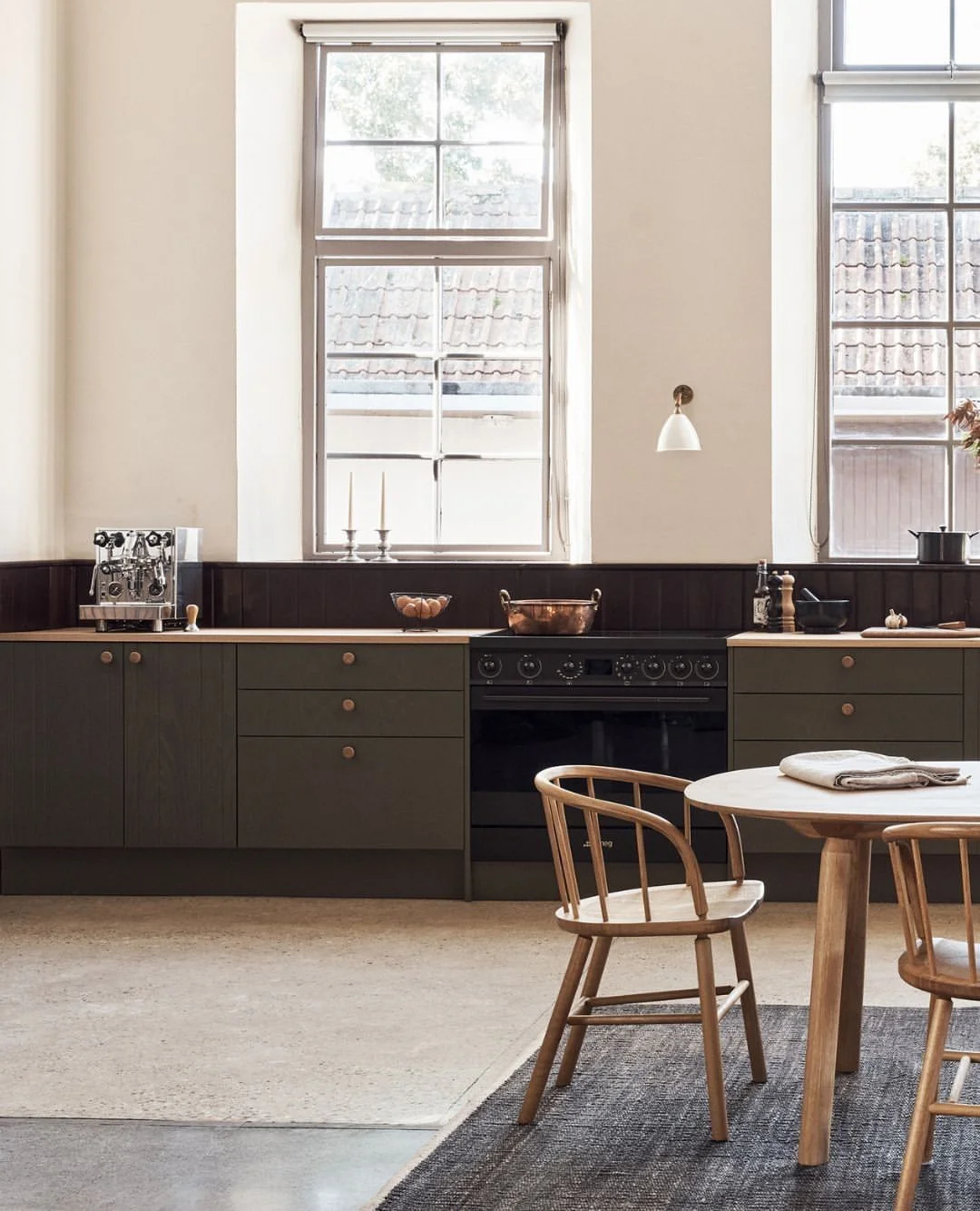 Earthy Calm: Olive and Wood Kitchen