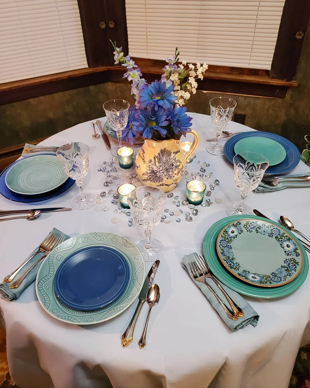 Aqua and Blue Tablescape with a Touch of Vintage