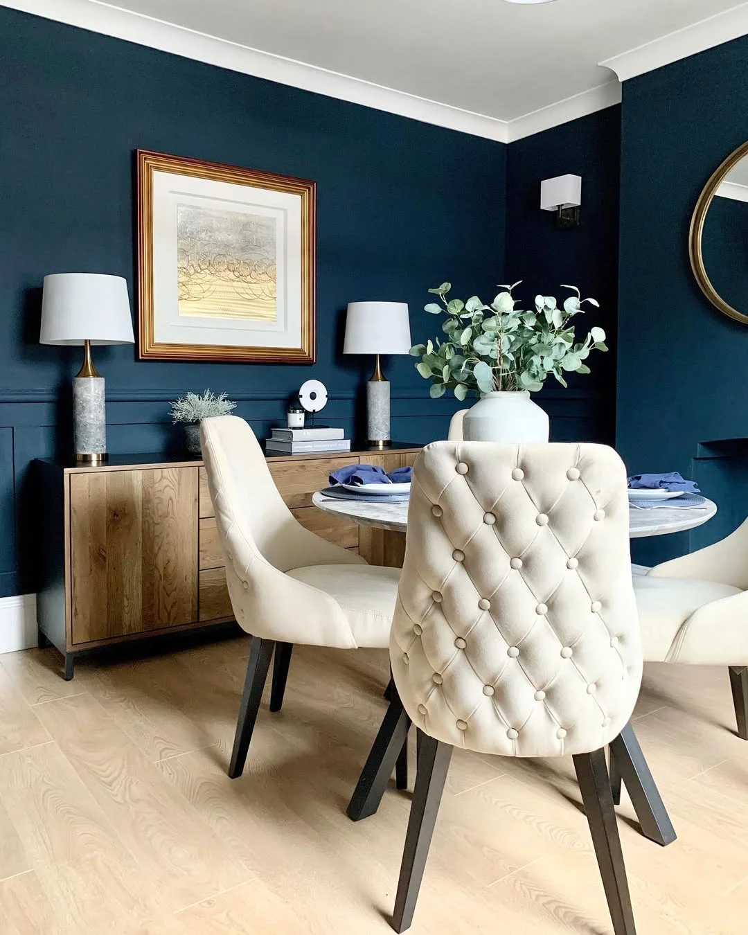 Deep Blue Dining Room with a Modern Touch