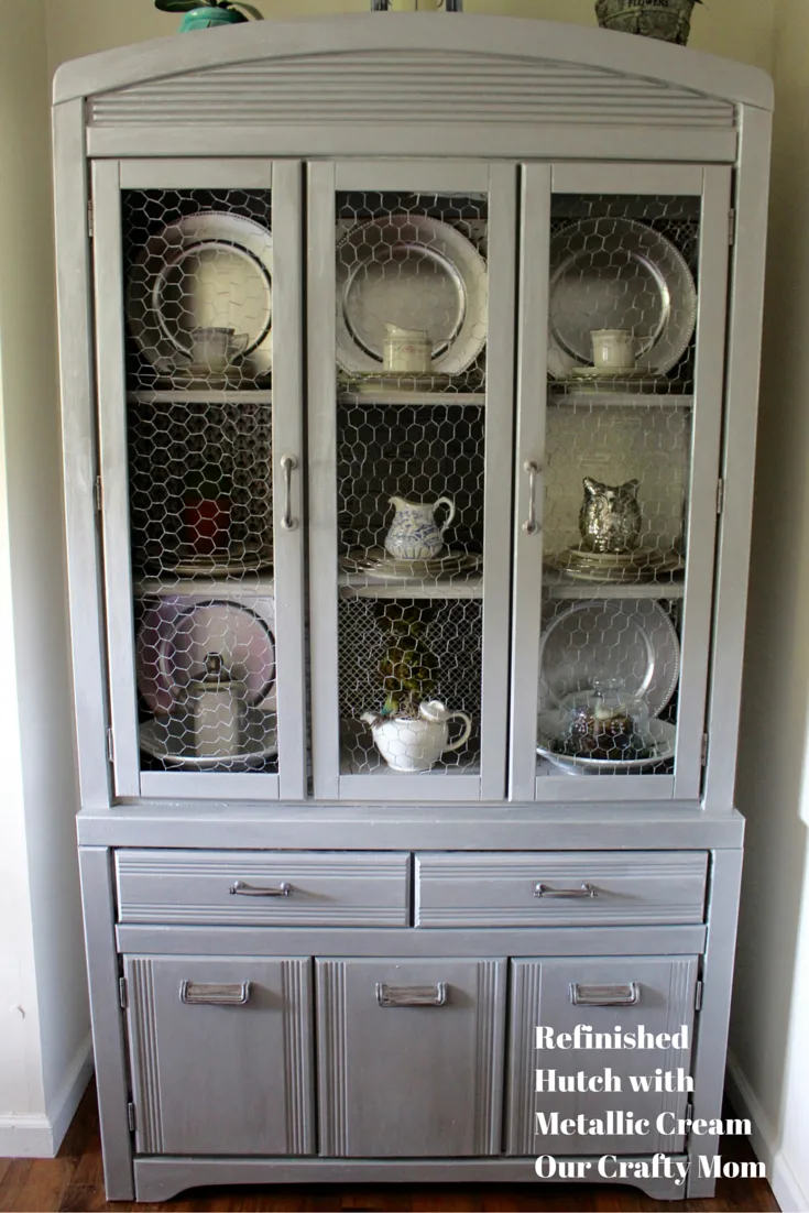 Refinished Hutch With Country Chic Metallic Cream