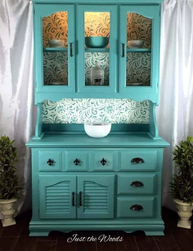 Sea Foam &amp; Stencil China Cabinet