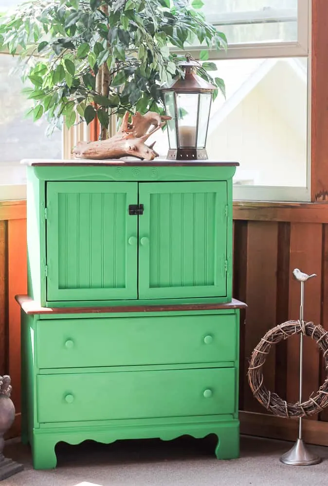 Green Painted Thrifted Wood Hutch