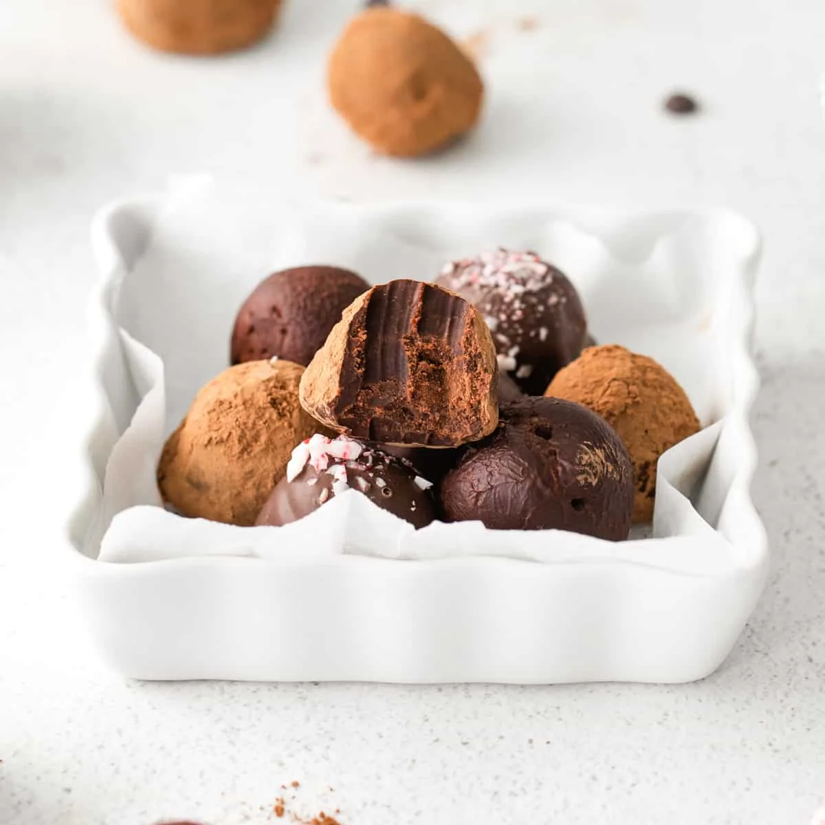 Boozy Peppermint Dark Chocolate Truffles