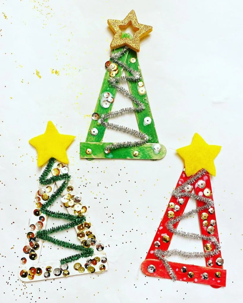 Glittery Popsicle Stick Christmas Trees