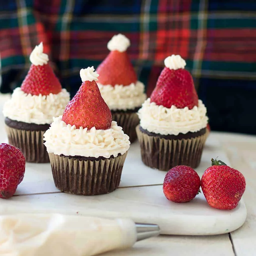 Santa Hat Cupcakes For Christmas