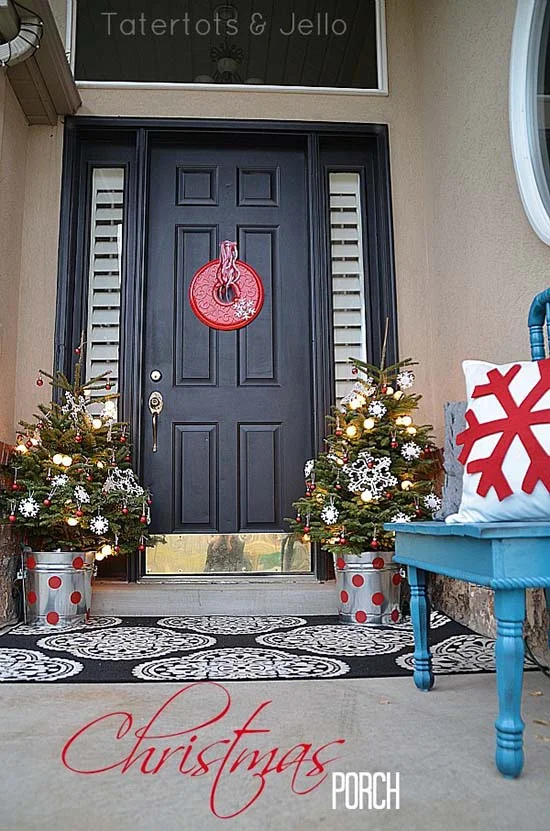 Upcycle Metal Pails into Porch Christmas Tree Planters