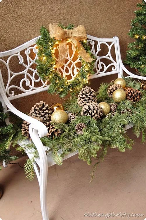 Turn Your Porch Bench into a Rustic Festive Display