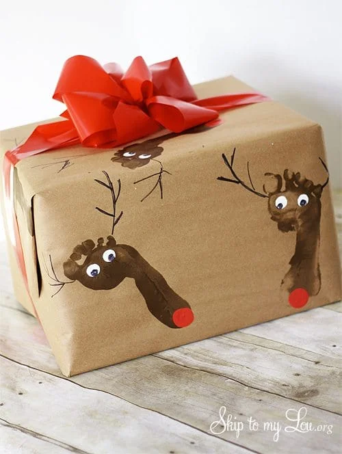 Christmas Gift Wrapping with Reindeer Footprint