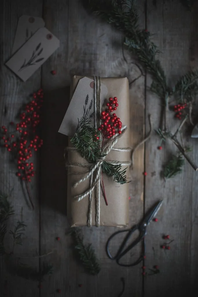 Christmas Gift Wrapping with Greenery &amp; Berries