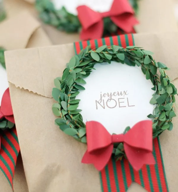 Christmas Gift Wrapping with Mini Wreath