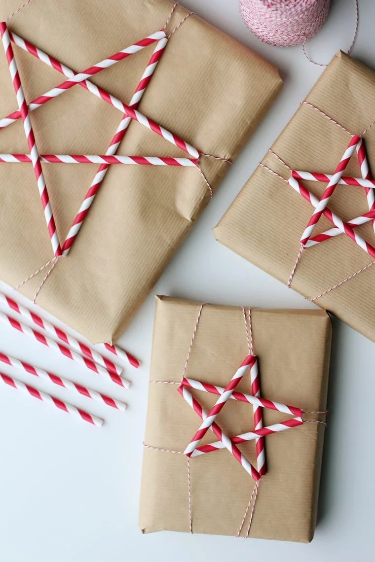 Christmas Gift Wrapping with Paper Straw