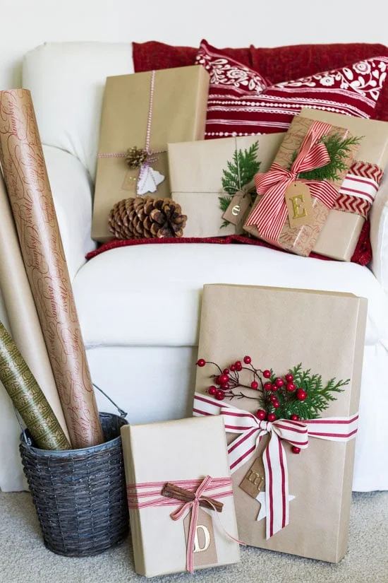 Christmas Gift Wrapping with Kraft Paper