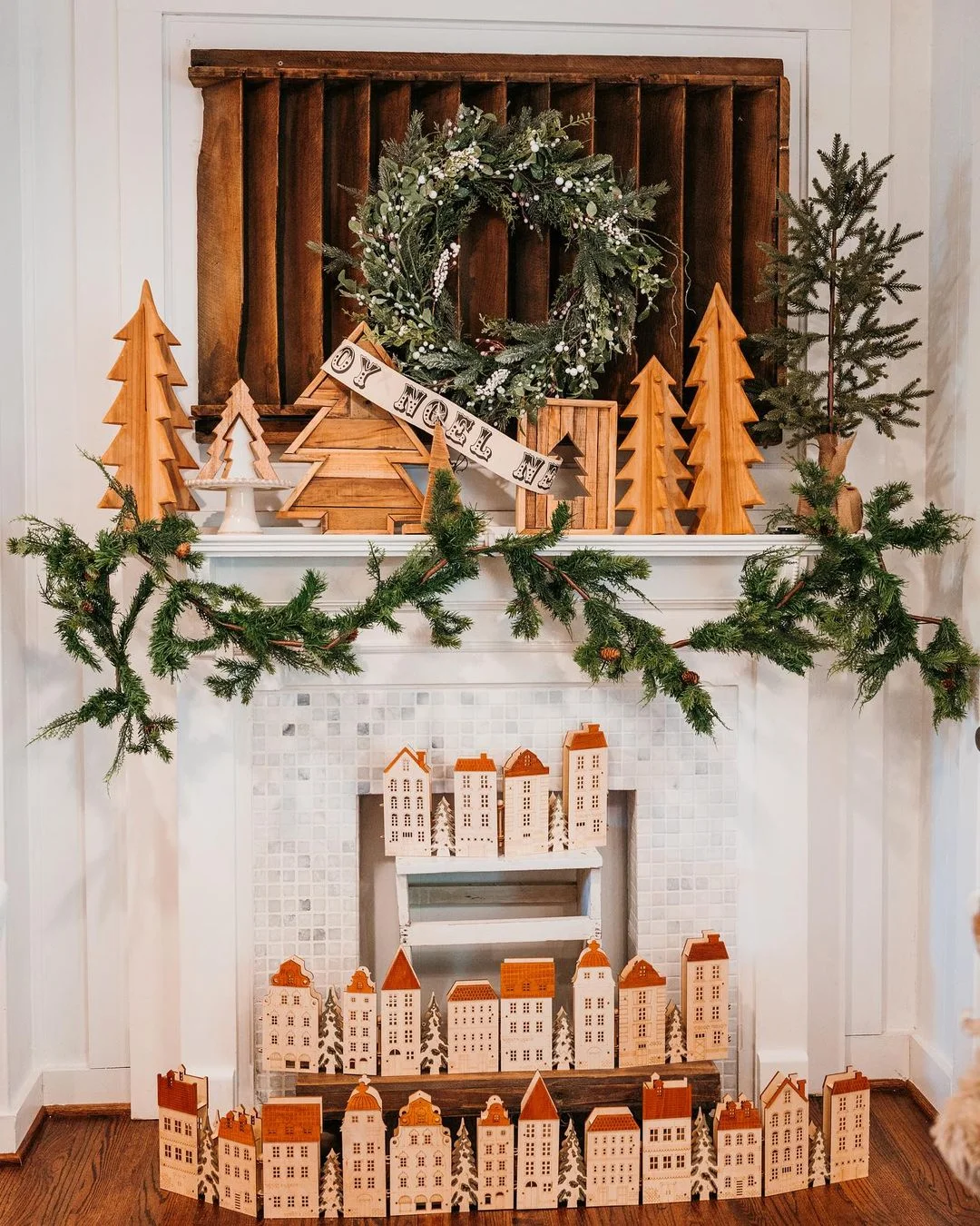 A Rustic Christmas Mantel with Wooden Accents