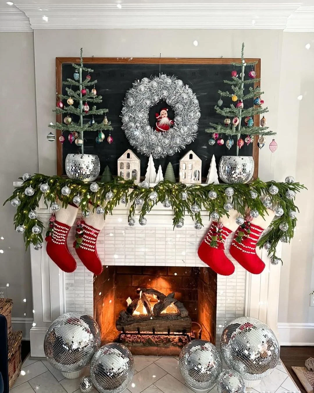 A Retro Glam Christmas Mantel with Disco Accents