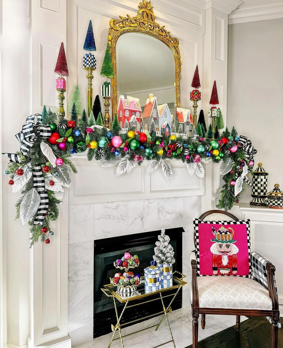 Christmas Mantel with Colorful Accents