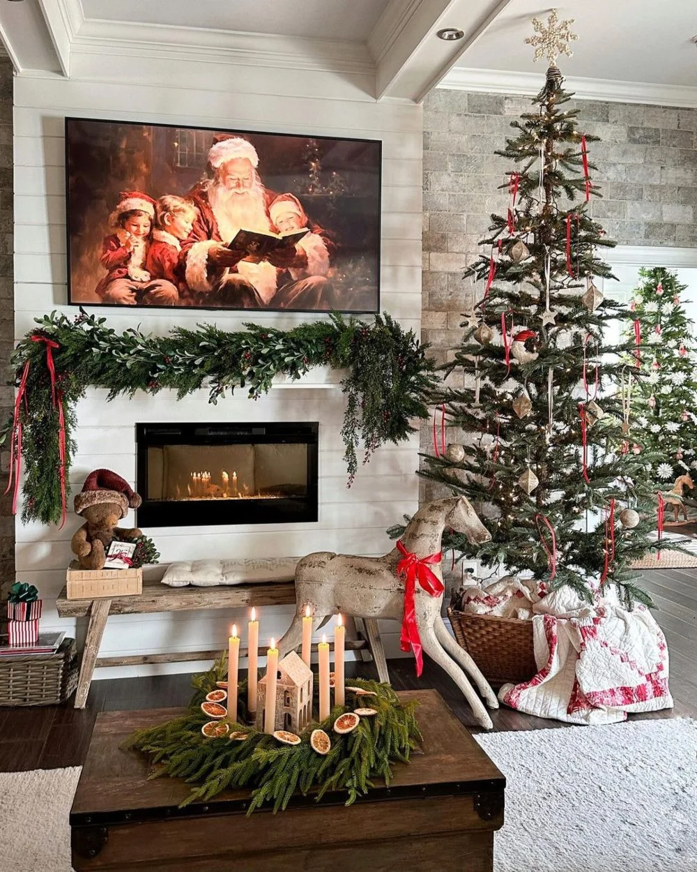 Christmas Mantel with Antique Charm